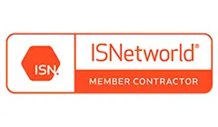 A red and white logo for the isnetwork.