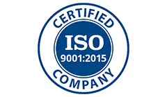 A blue and white logo for the company iso 9 0 0 1 : 2 0 1 5